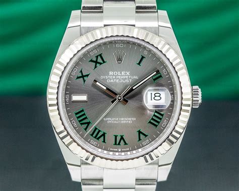rolex datejust 41 silver green roman